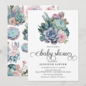 Invitation Succulent | Baby shower Pastel (Devant / Derrière)