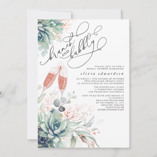 Invitation Succulent Brunch verdoyant et Fête des mariées Bub (Devant)