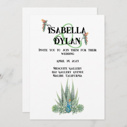 Invitation Succulent Desert Mariage thème (Devant / Derrière)