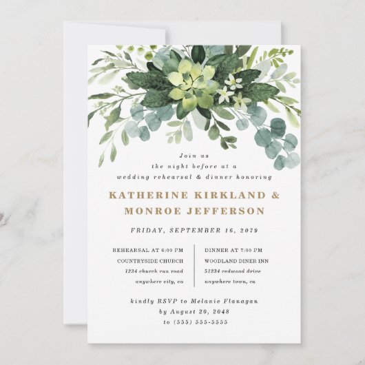Invitation Succulent Eucalyptus Dîner De Répétition (Devant)