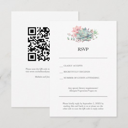 Invitation Succulent Hybrid Wedding RSVP Card with QR Code (Devant / Derrière)
