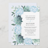 Invitation Succulent Peony Eucalyptus Dusty Mariage bleu (Devant / Derrière)