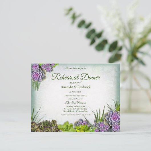 Invitation Succulent teintes des verts et violet Dîner de rép (Debout devant)