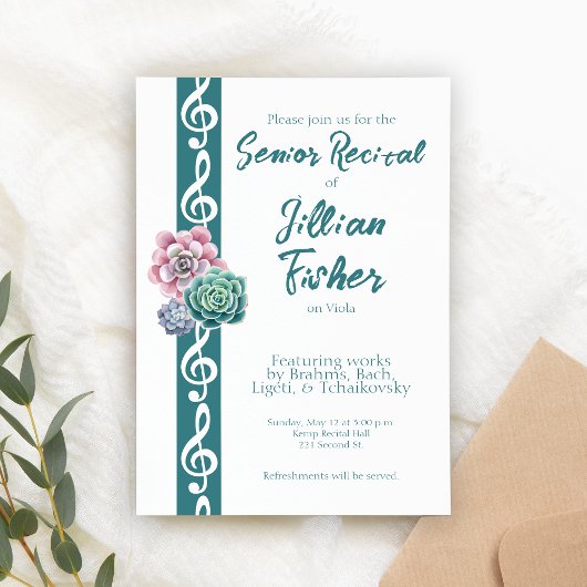 Invitation Succulent Treble Clef Thème Senior Music Considéra