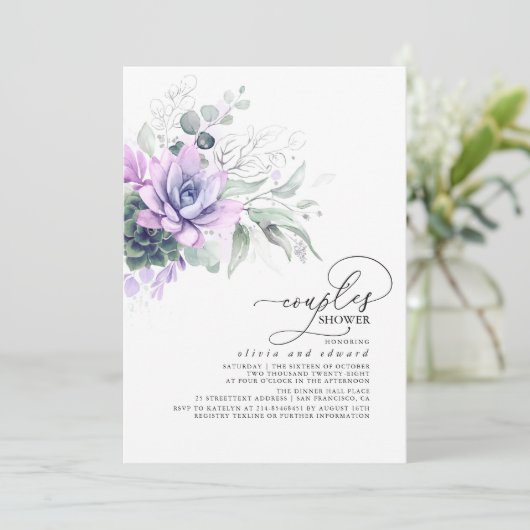 Invitation Succulent verdure Argent Boho Couples Douche (Debout devant)
