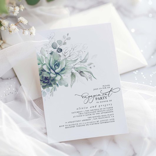 Invitation Succulent Verdure Argent Feuille