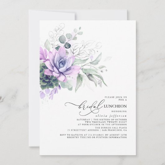 Invitation Succulent Verdure Argent Feuille Bridal Luncheon (Devant)