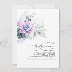 Invitation Succulent Verdure Argent Feuille Bridal Luncheon