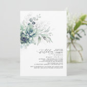 Invitation Succulent Verdure Argent Feuilles Boho Anniversair (Debout devant)