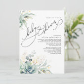 Invitation Succulent Verdure Cute Élégant Baby shower (Debout devant)