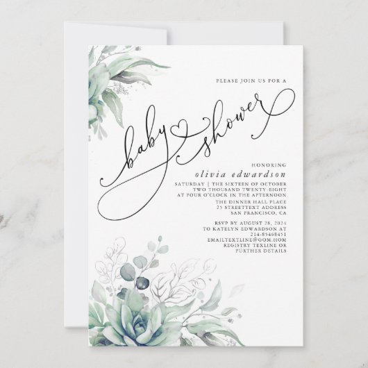 Invitation Succulent Verdure Cute Elégant Baby shower Invit (Devant)