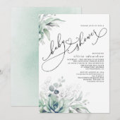 Invitation Succulent Verdure Cute Elégant Baby shower Invit (Devant / Derrière)
