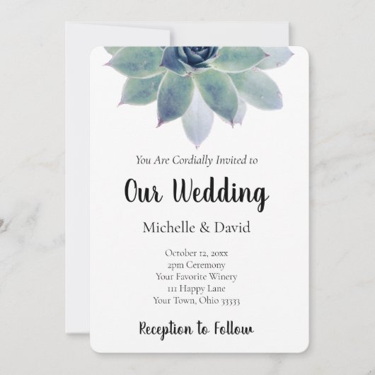 Invitation Succulent verdure Élégant Mariage de typographie (Devant)