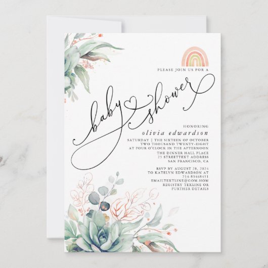 Invitation Succulent verdure mignonne Rainbow Baby shower Inv (Devant)
