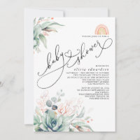 Succulent verdure mignonne Rainbow Baby shower Inv