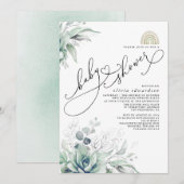 Invitation Succulent verdure mignonne Rainbow Baby shower Inv (Devant / Derrière)