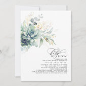 Invitation Succulent verdure Or Feuilles Baby shower Boho  (Devant)