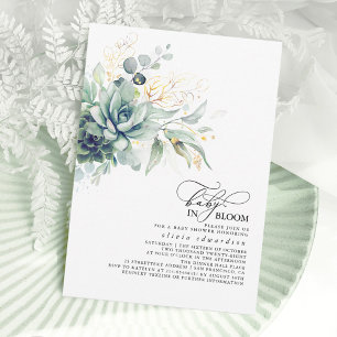 Invitation Succulent verdure Or Feuilles Baby shower Boho