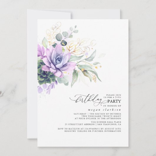 Invitation Succulent verdure or Feuilles Boho Anniversaire In (Devant)