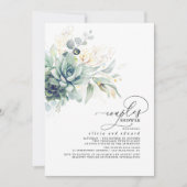 Invitation Succulent Verdure Or Feuilles Boho Couples Douche (Devant)