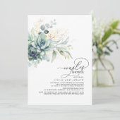 Invitation Succulent Verdure Or Feuilles Boho Couples Douche (Debout devant)