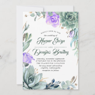 Invitation Succulent verdure violet Floral moderne Mariage
