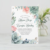 Invitation Succulent Vert rose Floral Moderne Mariage (Debout devant)
