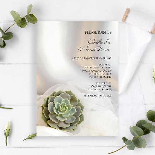 Invitation Succulent vert sur Mariage blanc