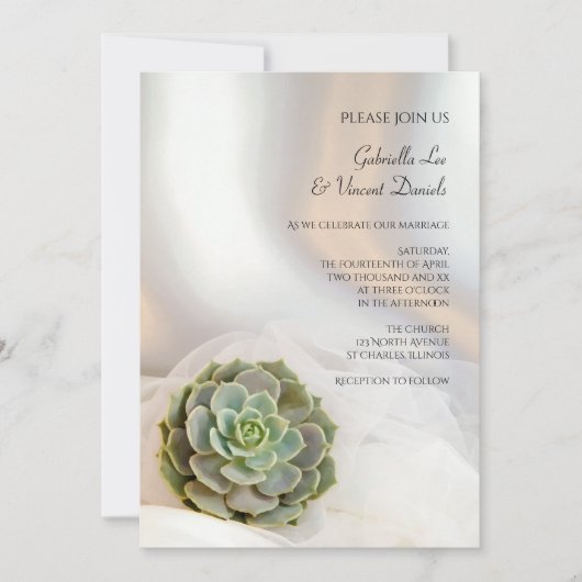 Invitation Succulent vert sur Mariage blanc (Devant)