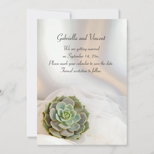 Invitation Succulent vert sur mariage blanc Enregistrer la da (Devant)