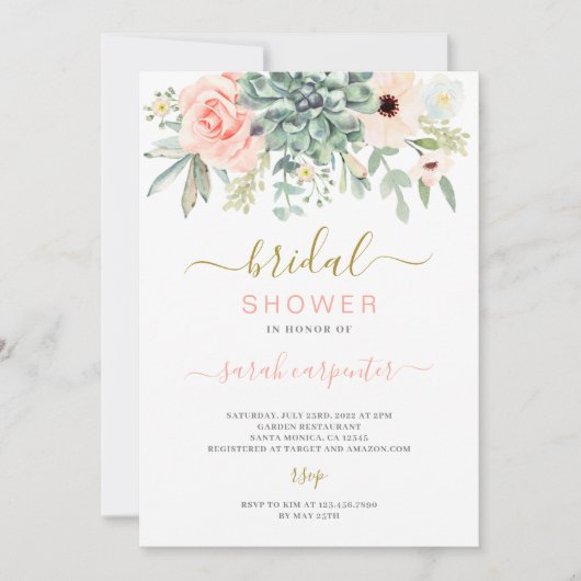 Invitation Succulente à la douche nuptiale (Devant)