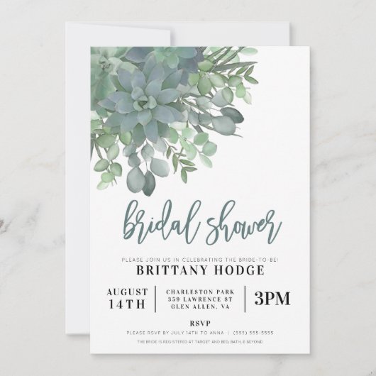 Invitation Succulente Bouquet Bridal Shower (Devant)