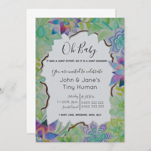 Invitation succulente de baby shower (Devant / Derrière)