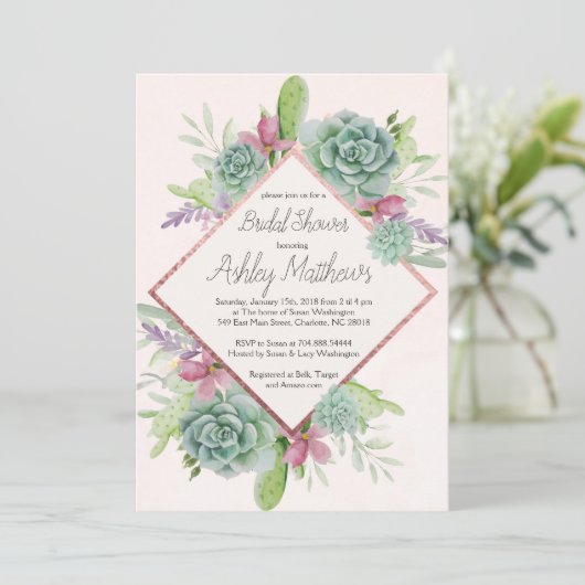 Invitation succulente de douche, cactus (Debout devant)