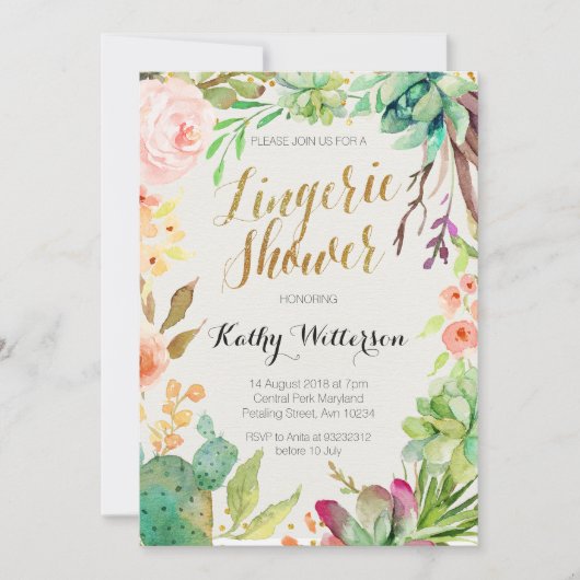 Invitation succulente de douche de lingerie de (Devant)