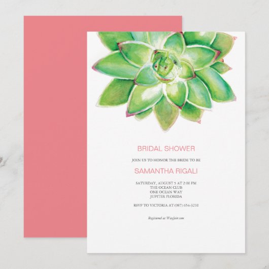 Invitation Succulente de douche nuptiale, Aquarell (Devant / Derrière)