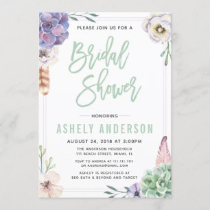 Invitation succulente de Fête de la mariée de Boho