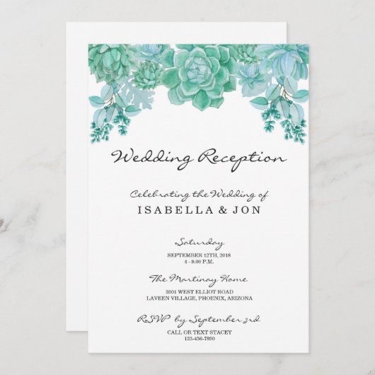 Invitation succulente de réception de mariage (Devant / Derrière)