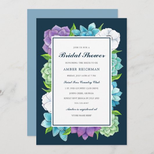 Invitation Succulente Florales Douche nuptiale | M (Devant / Derrière)