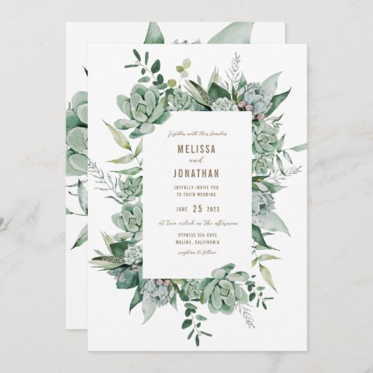 Invitation Succulente Mariage de jardin (Devant / Derrière)