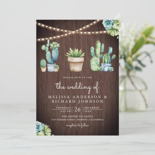 Invitation Succulente verdure Cactus Pots Grange Mariage en b (Debout devant)