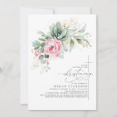 Invitation Succulente verdure rose Fleurs Moderne Christening (Devant)