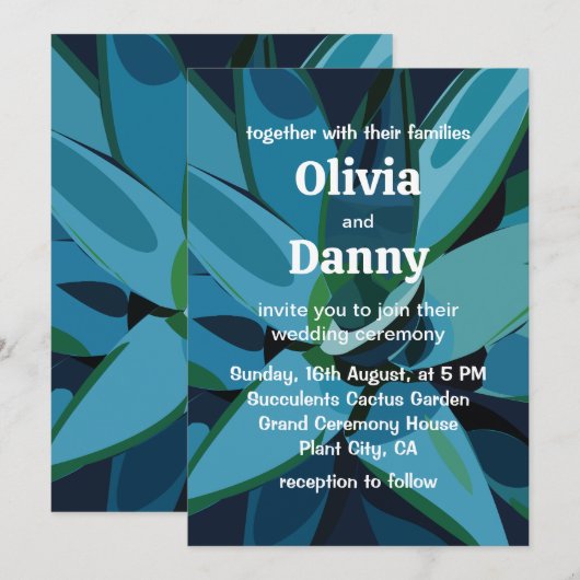 Invitation Succulentes Agave Bleu Cactus Succulentes Mariage (Devant / Derrière)