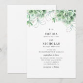 Invitation Succulentes aquarelle. Mariage de cactus de verdur (Devant / Derrière)