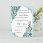 Invitation Succulentes Bleu Menthe Vert Pin (Debout devant)