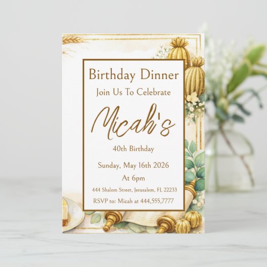 Invitation Succulentes dorées Eucalyptus Scroll Luxe Moderne (Debout devant)