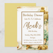 Invitation Succulentes dorées Eucalyptus Scroll Luxe Moderne (Devant / Derrière)