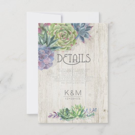 Invitation Succulentes et détails en bois rustique Insérer ID (Devant)