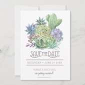 Invitation Succulentes et Étincelles Enregistrer la Date Vert (Devant)