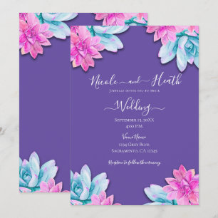 Invitation Succulentes roses violettes Mariage moderne Fiesta